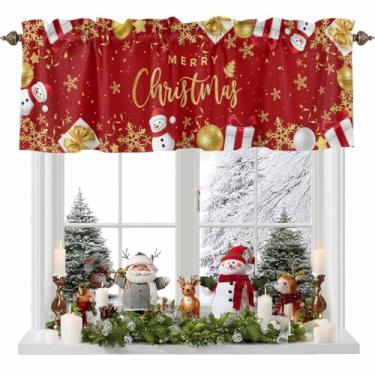 Imagem de Cortina de Natal para Janelas Presente Boneco de Neve Floco de Neve Bolso Varão Sanefa Tratamentos de Janela Bola Luz Vermelha Dourada Cortinas Curtas para Cozinha, Janelas, Banheiro, Quarto, 107 x 30