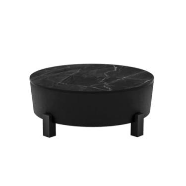 Imagem de Mesa de Centro Redonda com Tampo Marmorizado Moderno Sala Sofisticada Decoração Luxo 70x29cm(tampo preto)