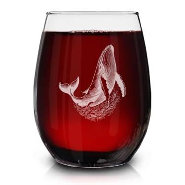 Imagem de Taça de vinho sem haste gravada vintage baleia - presente com tema de biologia marinha do oceano - presentes de aniversário exclusivos para amigos e familiares - presente para amantes de baleia - taça