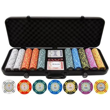 Imagem de Maleta de Poker com 500 Fichas de Argila Numeradas para Adultos, Versa Games, Preta
