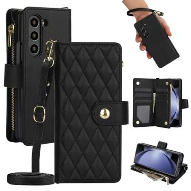 Imagem de Asuwish Capa de telefone para Samsung Galaxy Z Fold 5 5G 2023 com carteira com zíper, suporte para cartão, alça de pulso, acessórios de celular de couro ZFold5 Z5 G Fold5 ZFold 5Z feminino masculino