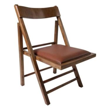 Imagem de Cadeira Dobrável em Madeira Rústica Cor Castanho com Assento Estofado 