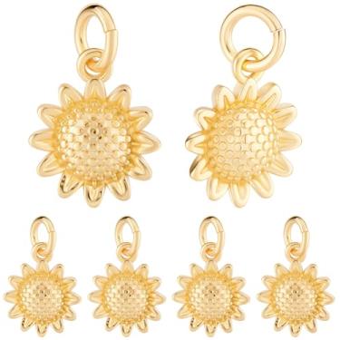 Imagem de Beebeecraft 1 caixa com 16 pingentes de girassol de ouro banhado a ouro 18 quilates com pingente de luz do sol com anel de salto para pulseira, colar, faça você mesmo para fazer joias