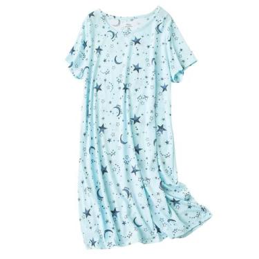 Imagem de Camisola Zando Cartoon Pijama para mulheres Cotton Green Star