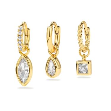 Imagem de Conjunto de brincos de argola pequenos banhados a ouro 18K para mulheres, hipoalergênicos, modernos, minúsculos diamantes, para cartilagem e cartilagem, brincos fofos com pingente de zircônia cúbica