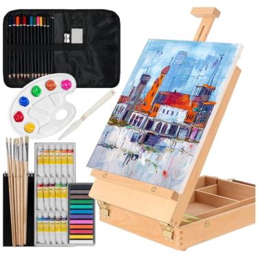 Imagem de Kit de Pintura Conjunto Artístico com 45 Peças, Inclui 18 Tintas, KUYAL, Preto