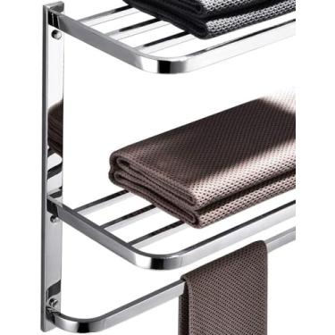 Imagem de Toalheiro de hotel para banheiro montado na parede, prateleira de toalha de aço inoxidável SUS304 de 76 cm, toalheiro de banheiro de 3 camadas com barras de torre, acabamento polido