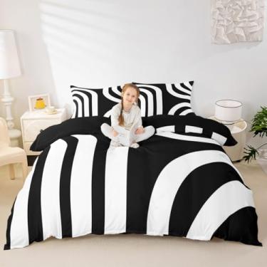 Imagem de jejeloiu Jogo de cama geométrico preto e branco geométrico infantil king size arte abstrata capa de edredom para decoração de quarto de mulheres e homens, microfibra macia moderna, com 2 fronhas, sem