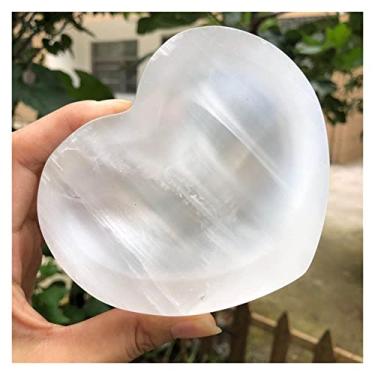 Imagem de Cinzeiro em forma de coração esculpido à mão de selenita branca transparente natural, 1 unidade, vidro natural, decoração de móveis polidos esculpidos Reiki Crystals