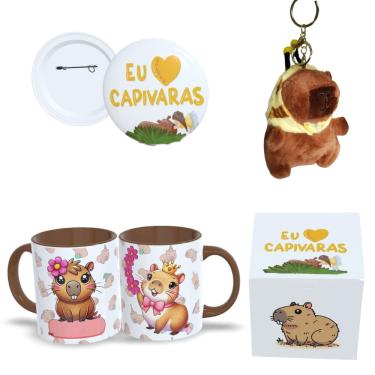 Imagem de Kit Presente Capivara – Caneca + Pelúcia + Botton + Caixa Decorada