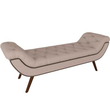 Imagem de Puff Recamier Decorativo com Tachas 195 cm Santorini P05 Linho Bege - Lyam Decor