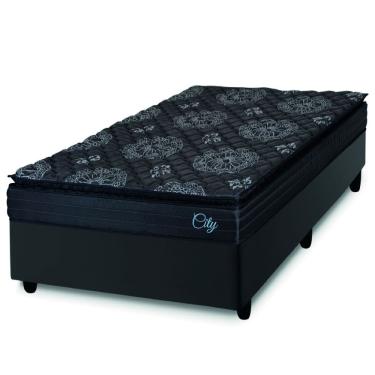 Imagem de Cama Box Solteiro Colchão Com Molas Ensacadas City Pillow Top 88x188x61cm Preto Hellen