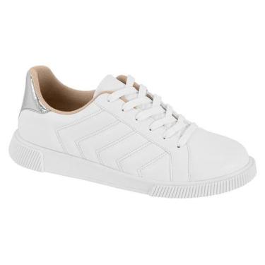 Imagem de Tênis Moleca Com Cadarço Casual Com Detalhe Prateado Branco, Branco, 3