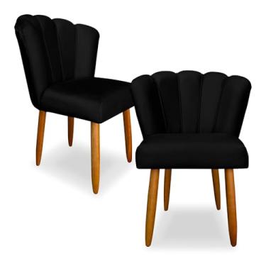 Imagem de Kit 2 Cadeiras de Jantar Pétala Estofada Pés Palito Veludo Preto - Montanaris Decor