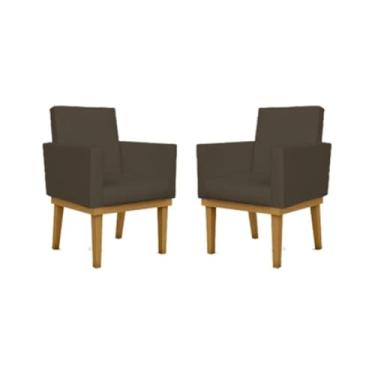 Imagem de Kit 2 Poltronas Courino Cadeira Com Base Reforçada Courino Preto Cor:courino Marrom