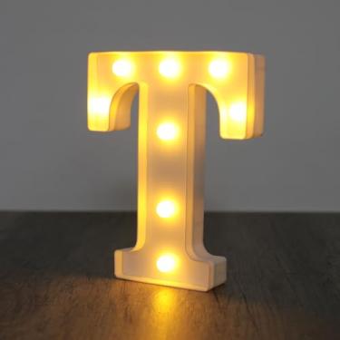 Imagem de Letreiro de luzes de letreiro, sinal de letras de LED com números grandes 26 alfabeto e 10 números para decoração de festa, decoração suspensa para festa em casa, casamento, aniversário, letra T