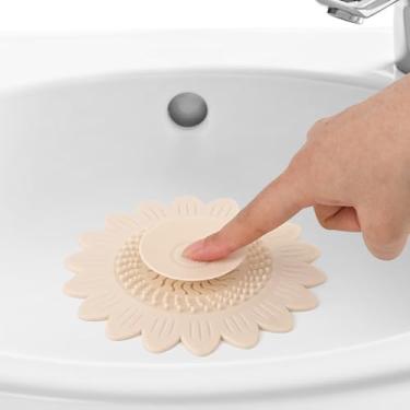 Imagem de 1 pacote com filtro de drenagem com design de flores, apanhador de cabelo branco, protetor de cabelo de silicone, protetor de chuveiro evita entupimentos, capa de ralo de piso elegante adequada para