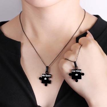 Imagem de 2 colares de casal – Coração/coroa símbolos de amor e amizade marido esposa BFF Love Jewelry para aniversário dos namorados formatura YA4084, adjustable, Aço inoxidável, Sem Pedra Preciosa