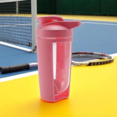 Imagem de 1 garrafa de água esportiva com alça de gancho de parede dupla com bola misturada, 500 ml, lavável na lava-louças, PP, PC, PE, rosa, 19 x 11 x 7,3 cm