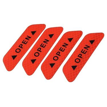 Imagem de 4 adesivos refletivos de aviso aberto para porta de carro, decalque de sinal de segurança, etiquetas noturnas de marco de aviso, para motocicletas e motocicletas universais, vermelho