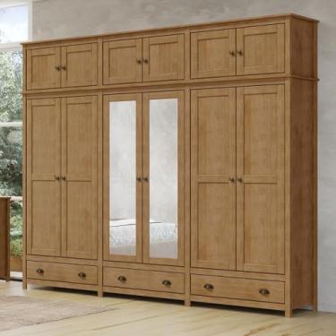 Imagem de Guarda Roupa Madeira Maciça Pinus Bipartido 12 Portas Com Espelhos - L