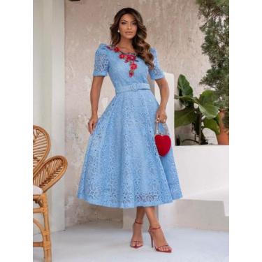 Imagem de Vestido Feminino Elegante Longo de Renda Trabalhado Bordado Liso para 