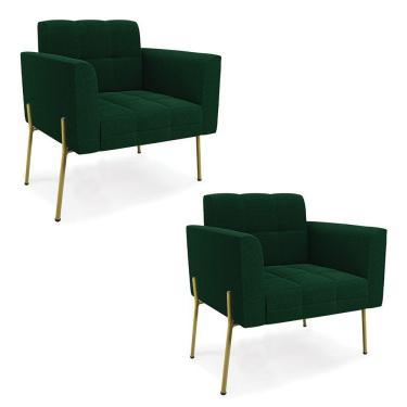 Imagem de Poltrona Estar Pé Ferro Dourado Kit 2 Elisa Bouclê Verde D03 - D'rossi