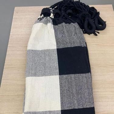 Imagem de Rede de Dormir Casal Algodão Reforçada 3,35 m para Varanda e Jardim(Preto e Branco Quadriculados)