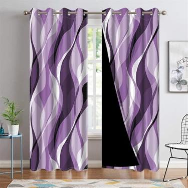Imagem de DORCEV Cortinas blecaute roxo ombré, arte abstrata, estética gradiente, cortinas de cozinha, linhas geométricas, isoladas térmicas, escurecimento de quarto, cortinas de janela, decoração de casa, 107