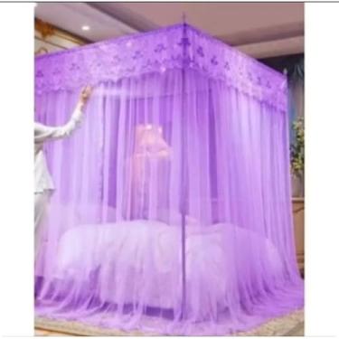 Imagem de Mosquiteiro com Armação Completo para Cama Casal/Box/Queen – Renda Volta ao Mundo Importada, Estrutura Reforçada, Estilo Palácio (Lilás)