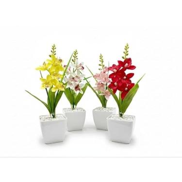 Imagem de Kit 4 Vasos Decorativos com Orquídeas Artificiais – Arranjo Realista para Sala, Escritório e Presente