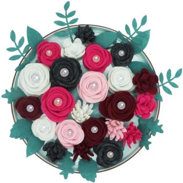 Imagem de BAZIMA ALICE Perolado de feltro rosa e suculentas, acessórios para quadro de letras, grinaldas DIY, jardim vertical, chá de bebê, criar faixas de cabeça, 20 flores de feltro e 17 folhas de feltro
