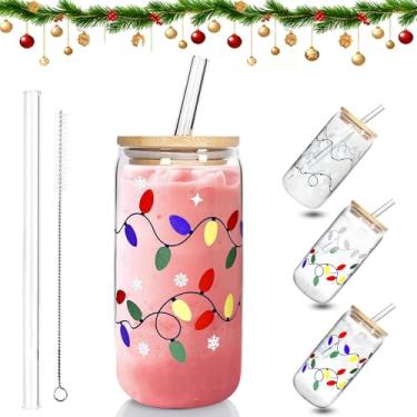 Imagem de Avitorry Copo de Natal que muda de cor, copo de vidro que muda de cor de Natal de 510 g, caneca de viagem reutilizável com tampa e canudo, copo de férias para café gelado e água fria, copo de presente