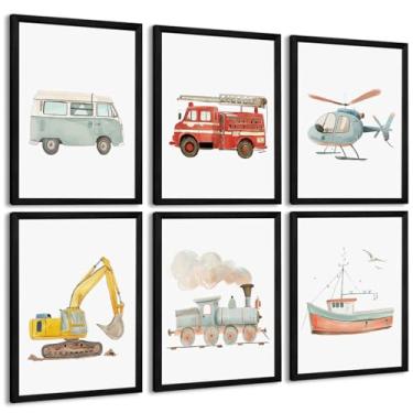 Imagem de Arte de parede de carro, decoração de parede de quarto de meninos, impressão de berçário, arte de parede, veículo de transporte, crianças, crianças, pôster de construção, caminhão, imagem de menino