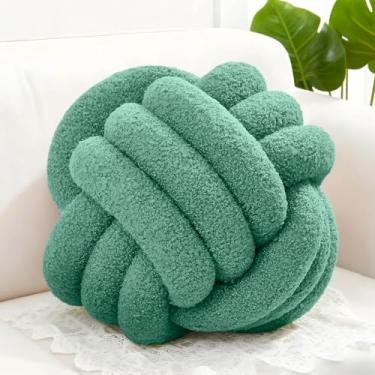 Imagem de Adlbbkiy Bola de almofada verde com nó de 21 cm, almofada redonda macia feita à mão com nó, almofada de pelúcia para decoração de casa, almofada de travesseiro de pelúcia com nó, para sofá de sala de