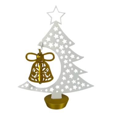 Imagem de Árvore de Natal Decorativa 20cm - Design Vazado com Enfeites 3D para Mesa e Estante(Branca com sino dourado)