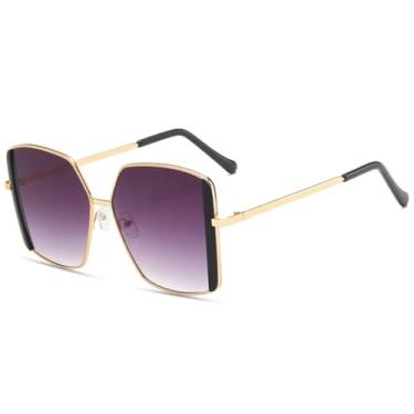 Imagem de JRLLFD Óculos de sol de luxo com armação grande, feminino e masculino, para fotografia de rua, com proteção UV400 (preto e cinza)