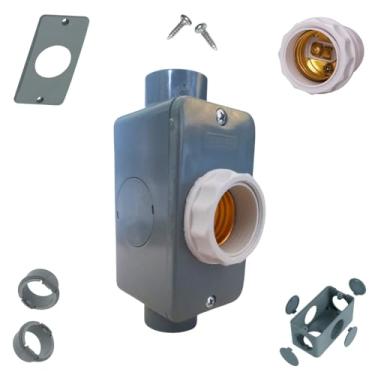 Imagem de Kit Bocal E-27 C/Condulete 3/4pol Sobrepor Luminária Pvc (Cinza)