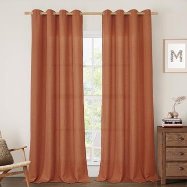 Imagem de LAMIT Cortinas de linho terracota de 244 cm para sala de estar, cortinas de janela boho com ilhós, filtros de luz, painéis decorativos de outono rústicos de linho texturizado para quarto/casa de