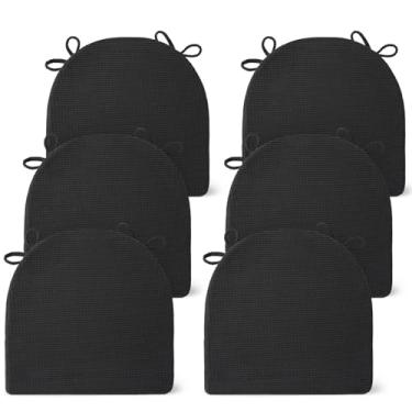 Imagem de SM-XLHN Conjunto de 6 almofadas de cadeira para cadeiras de jantar, almofadas antiderrapantes para cadeira de cozinha com laços, almofadas de assento de espuma de alta resiliência, capa lavável
