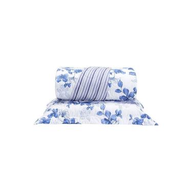 Imagem de Cobre Leito 2 Peças Solteiro Percal 200 Fios Colori 100% Poliéster - Flores Azuis