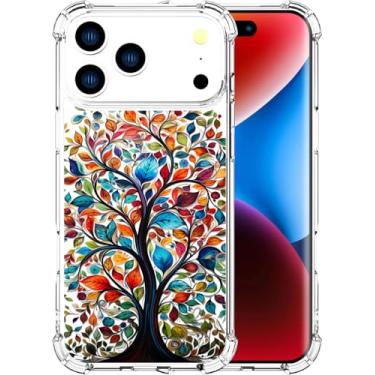 Imagem de ENDIY Compatível com capas para iPhone 17 Pro Max com design, linda capa de telefone transparente para mulheres e meninas com amortecedor protetor resistente (folhas coloridas de árvore transparente)