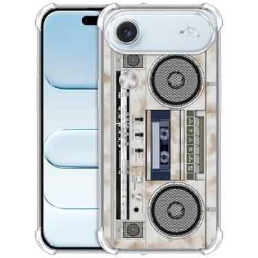 Imagem de GlamCase Capa transparente para iPhone Air, capa transparente para iPhone Air - Design vintage de gravador de cassete de rádio impresso à prova de choque capa traseira de TPU transparente designer