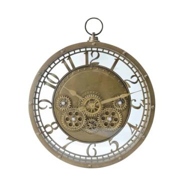 Imagem de Relógio de Parede Vintage Decorativo, Engrenagens Visíveis, Acabamento Envelhecido, 26,7cm (DOURADO)