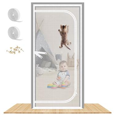 Imagem de MYPIN Porta de Tela Reforçada para Gatos, Resistente a Animais de Estimação, 96 x 203 cm, com Zíperes Bidirecionais, Branco/Preto/Prata