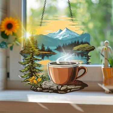 Imagem de Apanhador solar de acrílico colorido, apanhador de sol estilo vitral impresso em paisagem com reflexos de arco-íris, arte de parede para decoração de janela suspensa, ornamentos de Natal para uso