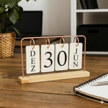 Imagem de Calendário Decorativo de Mesa em Madeira – Organizador com Plaquinhas para Dias, Meses e Semanas (Rosê)