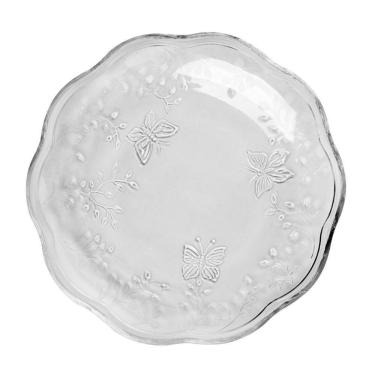 Imagem de Prato De Sobremesa New Butterfly Em Vidro Borboletas E Flores Lyor 20x20cm