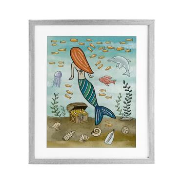 Imagem de Stupell Industries Sereia Treasure Love Note Impressão emoldurada cinza sob vidro, design por Jennifer Stith, 21 x 17