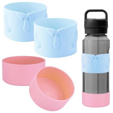 Imagem de Bota de silicone para garrafa YETI Yonder de 1000 ml, proteção superior e inferior, capa protetora antiderrapante com porta-copos de silicone (azul claro/rosa claro, 963 g)
